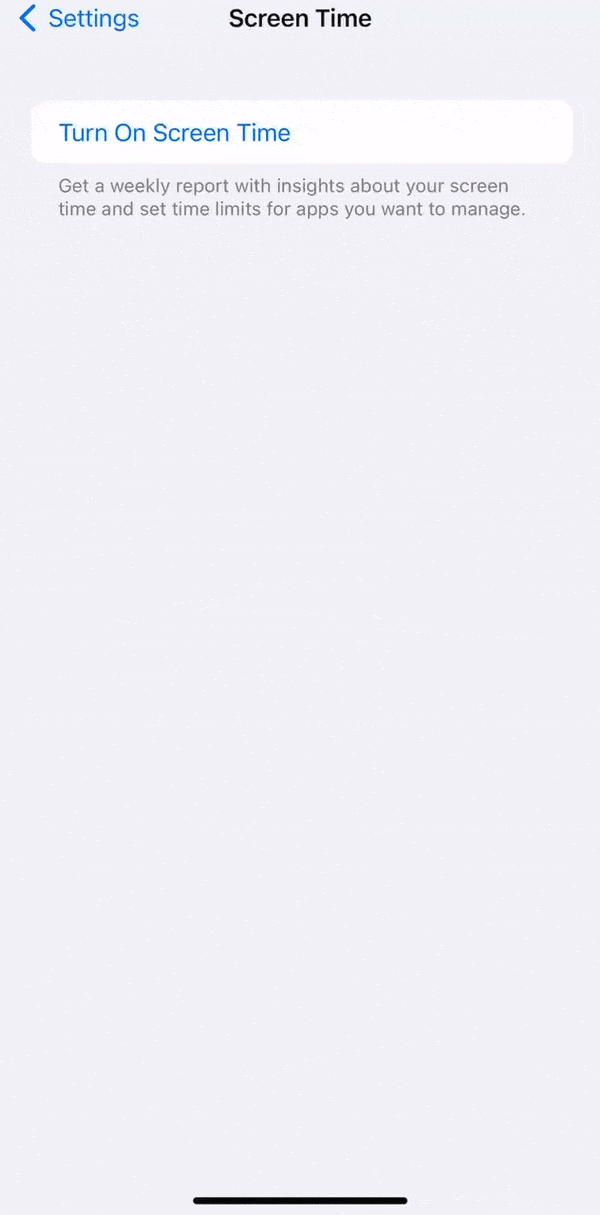 Turning on Screen Time. Turning on Screen Time.