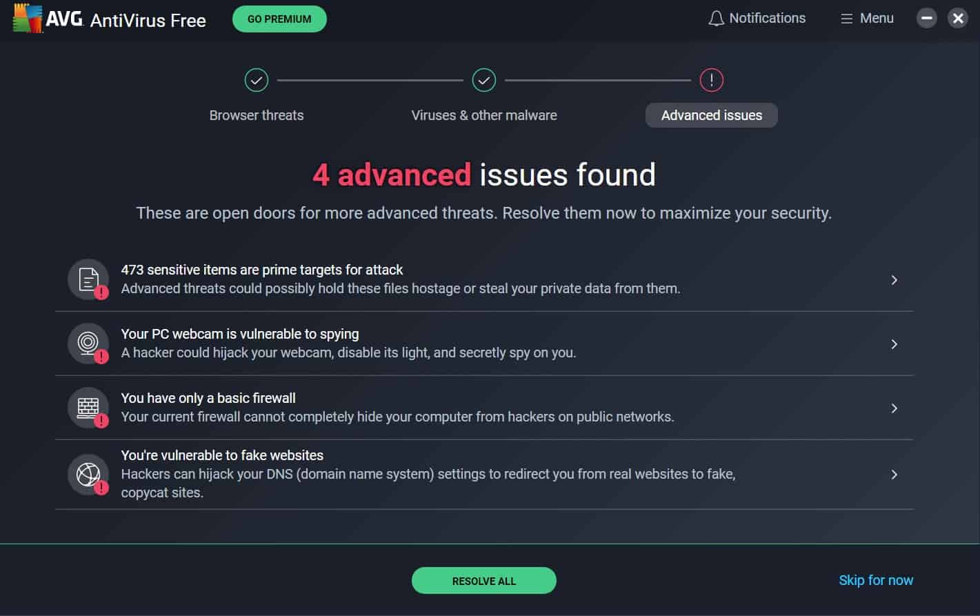 AVG - Advanced Issues Found AVG - Advanced Issues Found
