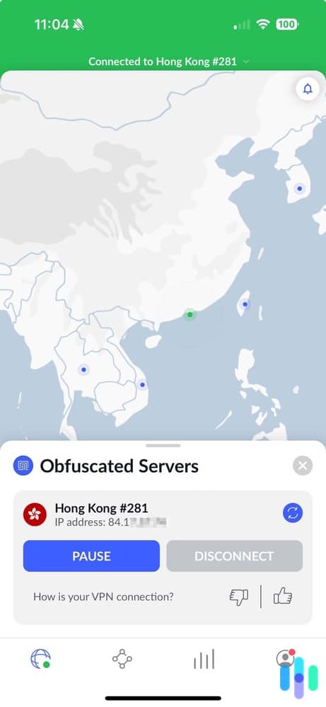 Connected to an obfuscated server in Hong Kong with NordVPN Connected to an obfuscated server in Hong Kong with NordVPN