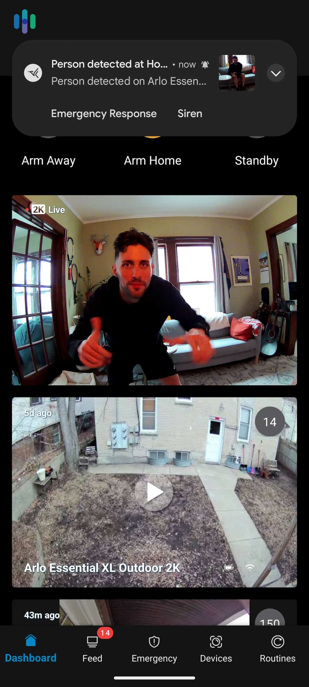 Dashboard on the Arlo Secure app Dashboard on the Arlo Secure app