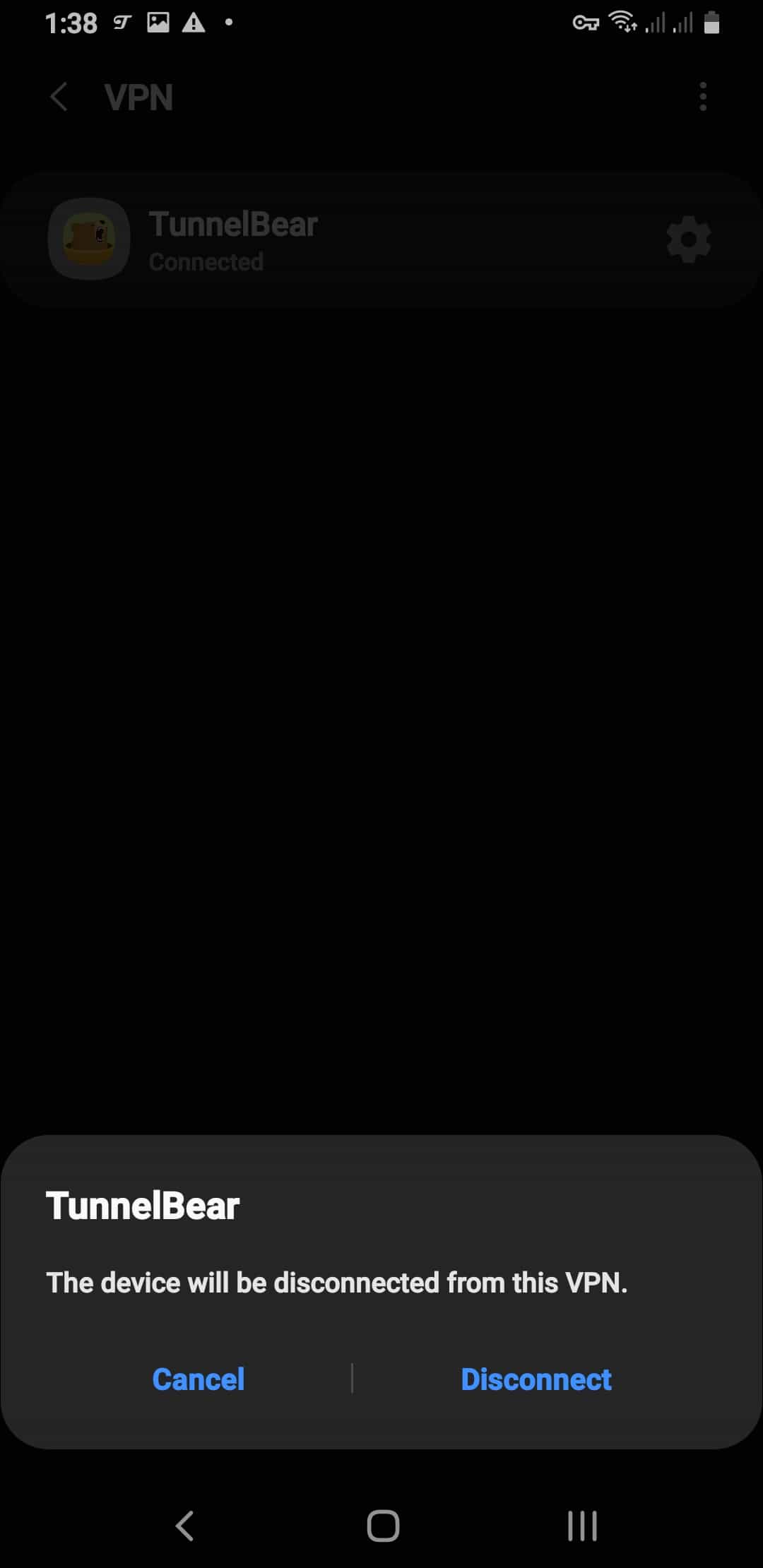 Disconnecting a VPN from the Android settings Disconnecting a VPN from the Android settings