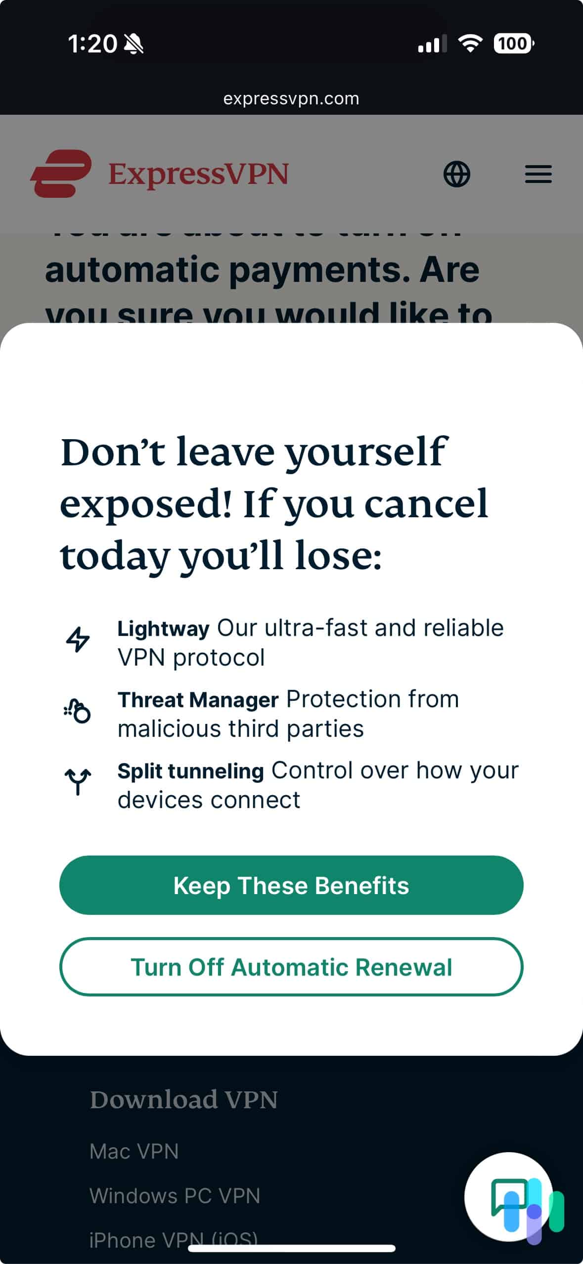 ExpressVPN pop up when you try to cancel ExpressVPN pop up when you try to cancel