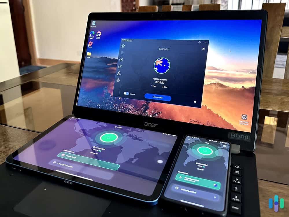 Here’s how TotalAV’s app looks on a laptop, smartphone, and tablet. Here's how TotalAV's app looks on a laptop, smartphone, and tablet.