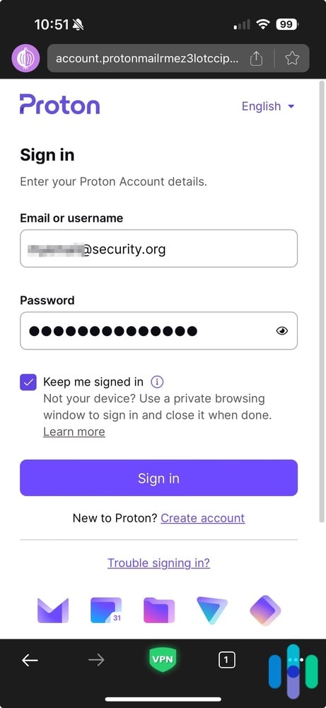 Logging onto our Proton Mail account using the TorWeb App Logging onto our Proton Mail account using the TorWeb App