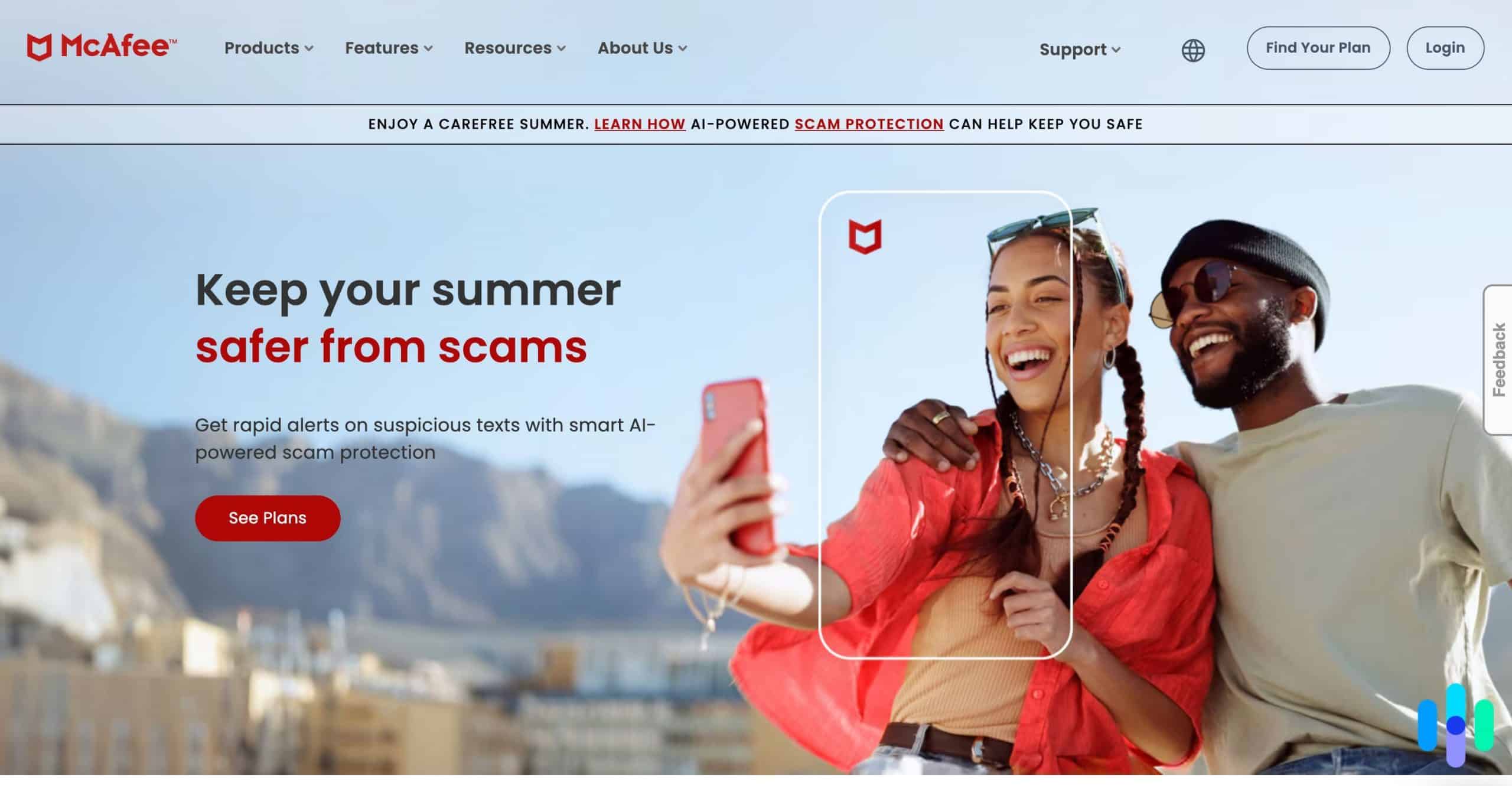 McAfee homepage McAfee homepage