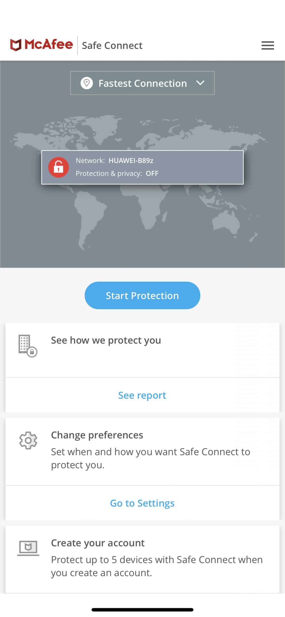 McAfee VPN iOS Home Screen Not Connected McAfee VPN iOS Home Screen Not Connected
