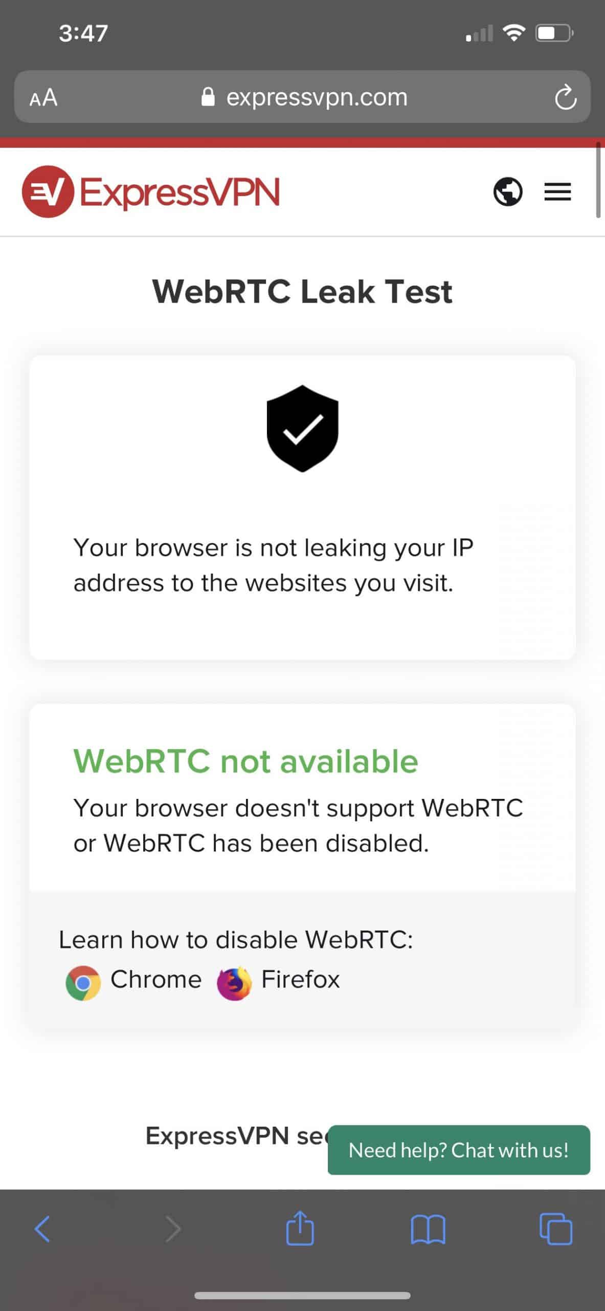 McAfee VPN - WebRTC Leak Test on iOS McAfee VPN - WebRTC Leak Test on iOS