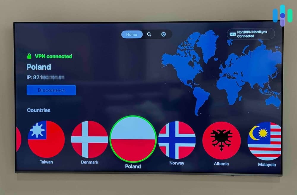 NordVPN Apple TV app connected to a server in Poland NordVPN Apple TV app connected to a server in Poland