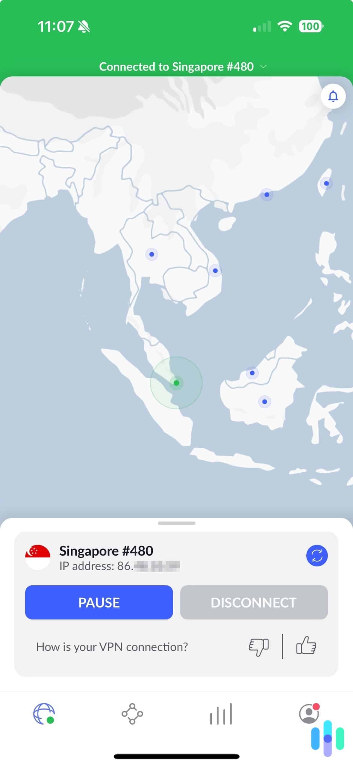 NordVPN on iOS Connected to a Singapore server NordVPN on iOS Connected to a Singapore server