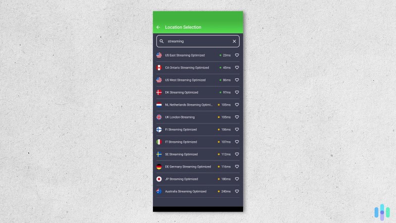 PIA streaming optimized servers We had a lot of PIA features to test, including the servers optimized for streaming.