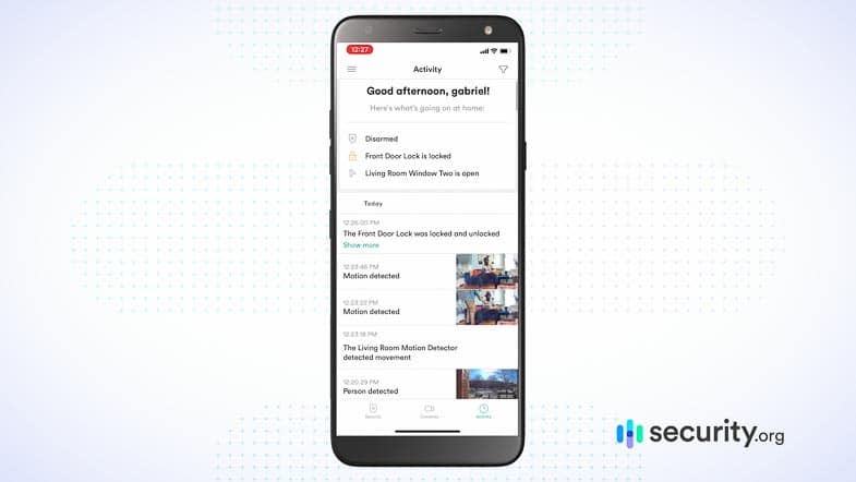 Vivint app's smart home timeline Vivint app's smart home timeline