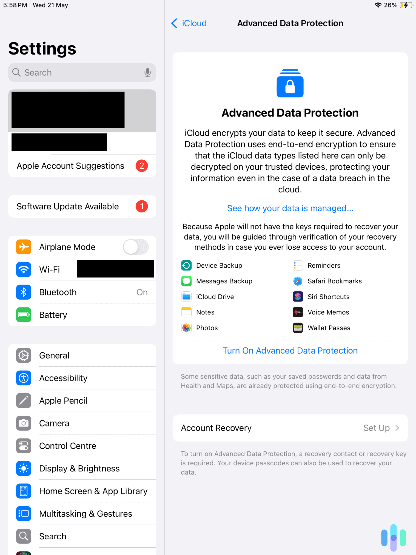 Activating Advanced Data Protection in our iPad’s iCloud settings Activating Advanced Data Protection in our iPad’s iCloud settings