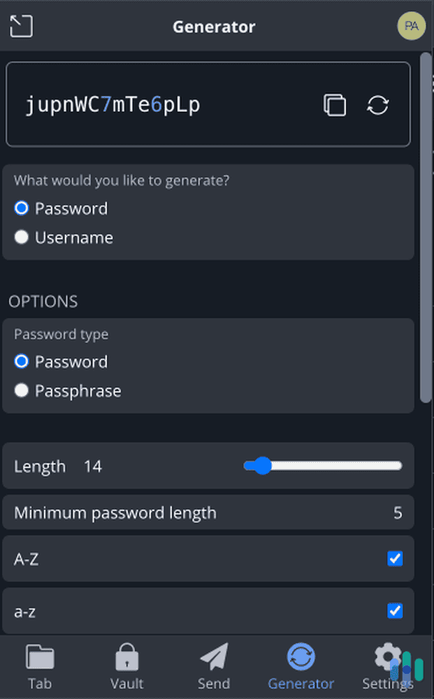 Bitwarden’s password generator is one of the tools available on all devices. Bitwarden’s password generator is one of the tools available on all devices.