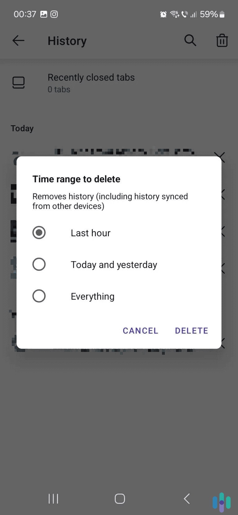 Choose what time period you want to clear. Choose what time period you want to clear.