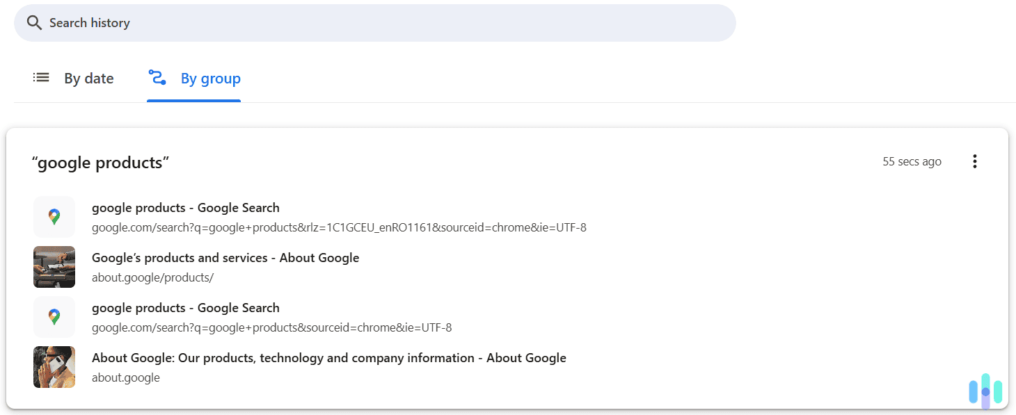 Chrome also groups searches and web pages by groups. Chrome also groups searches and web pages by groups.