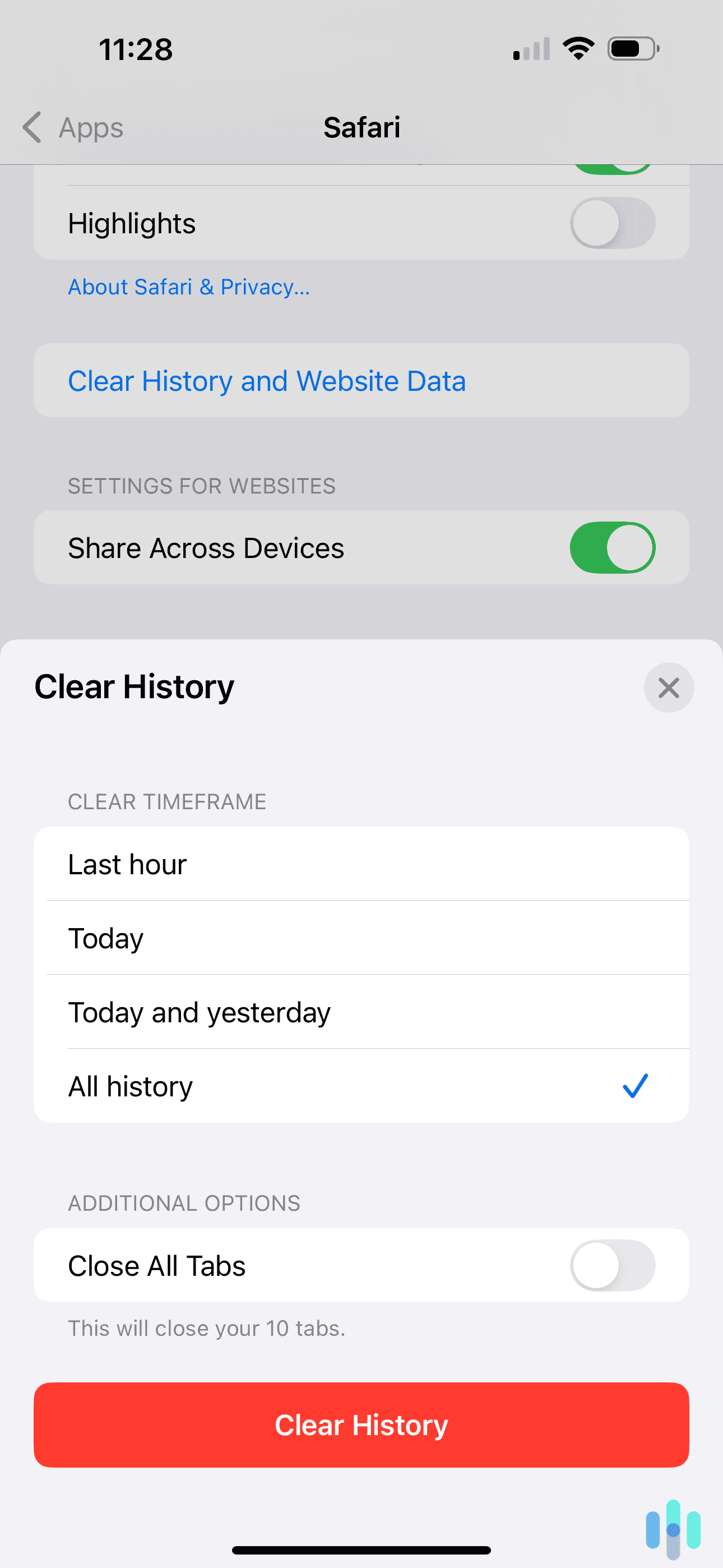 Clearing the entire Safari search history Clearing the entire Safari search history