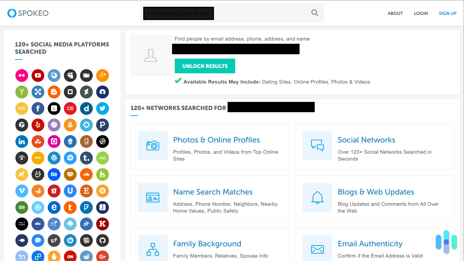 Spokeo had data associated with Cort Honey’s email address, which we covered for his privacy. Spokeo had data associated with Cort Honey’s email address, which we covered for his privacy.