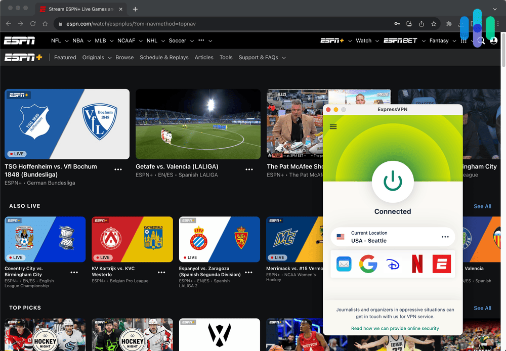 ESPN Plus Connected with ExpressVPN ESPN Plus Connected with ExpressVPN