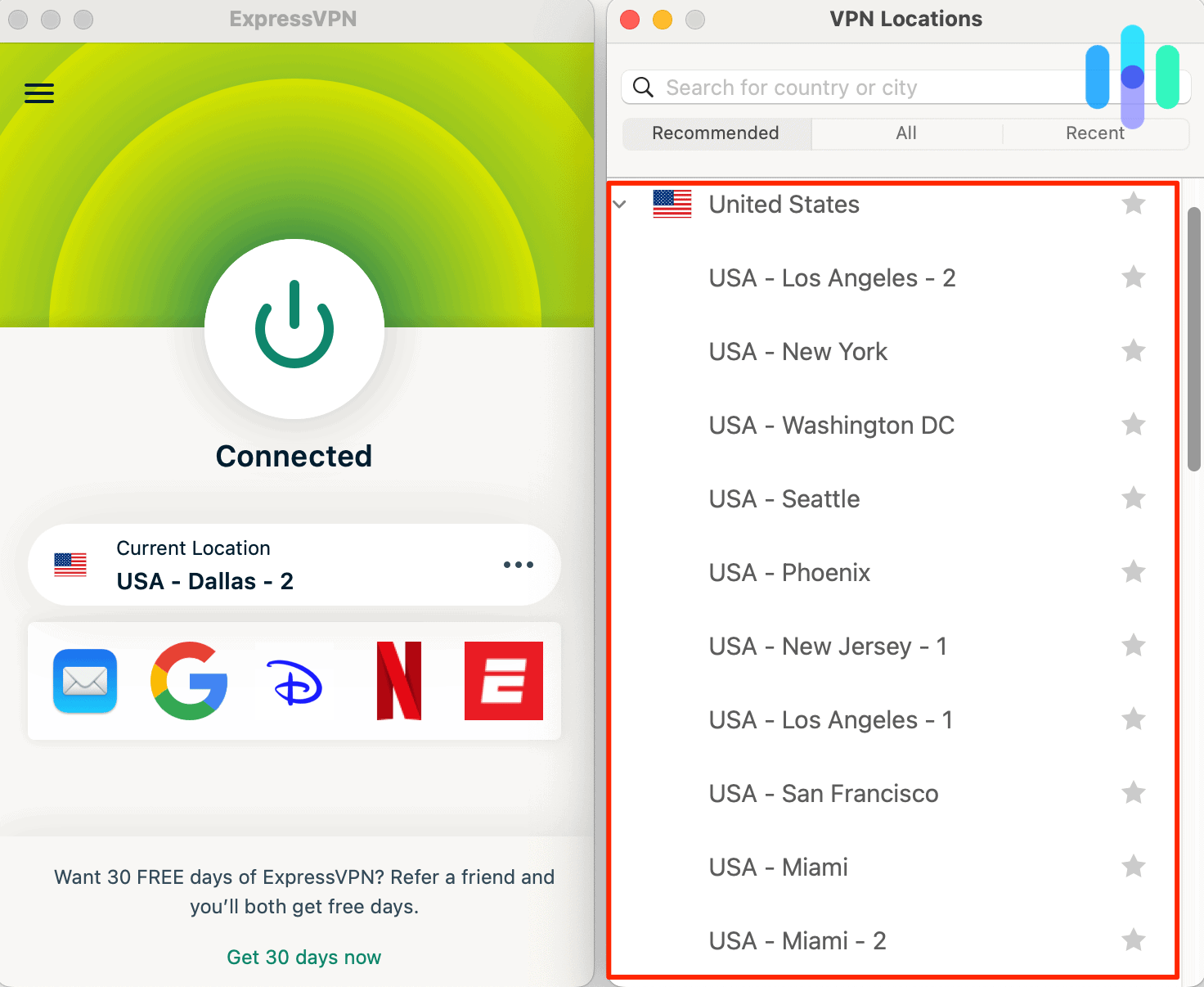 ExpressVPN has different 18 US cities to connect to ExpressVPN has different 18 US cities to connect to