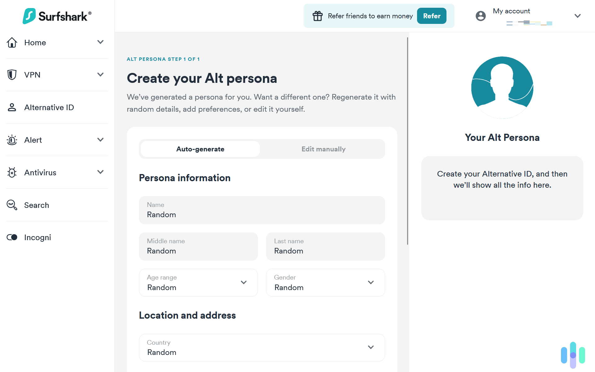 Generating fake personas with Surfshark Alternative ID couldn’t have been easier. Generating alternative personas with Surfshark Alternative ID couldn’t have been easier.