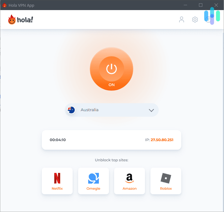 Hola VPN app home page Hola VPN app home page