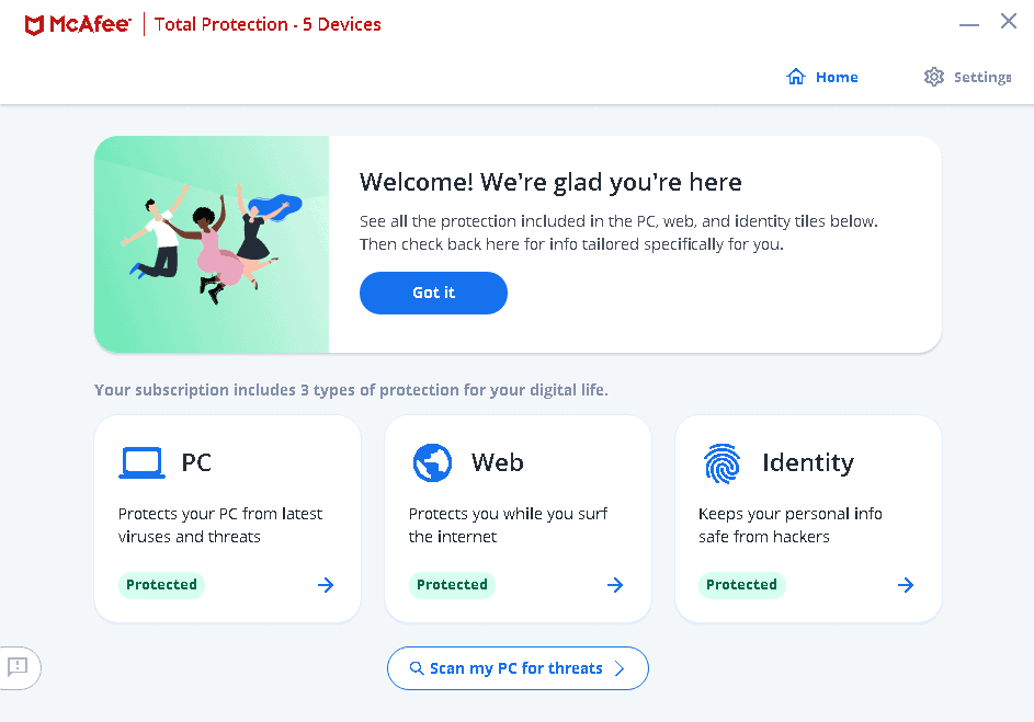 McAfee Home Screen McAfee Home Screen