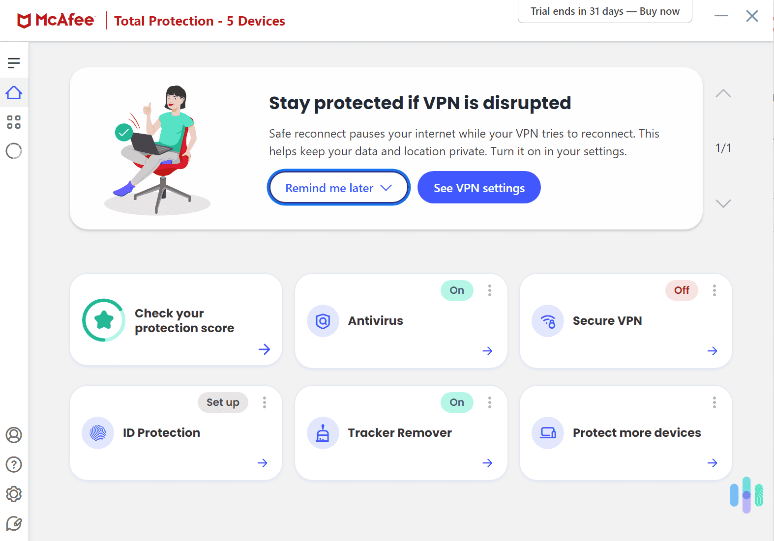 McAfee’s free trial gives you enough time to fully test the antivirus service. McAfee's free trial gives you enough time to fully test the antivirus service.