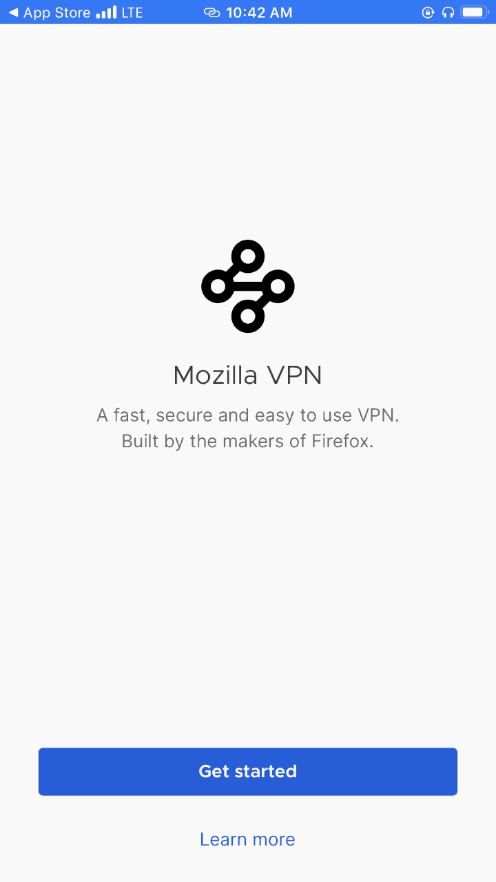 Mozilla VPN iOS App Home Page Mozilla VPN iOS App Home Page