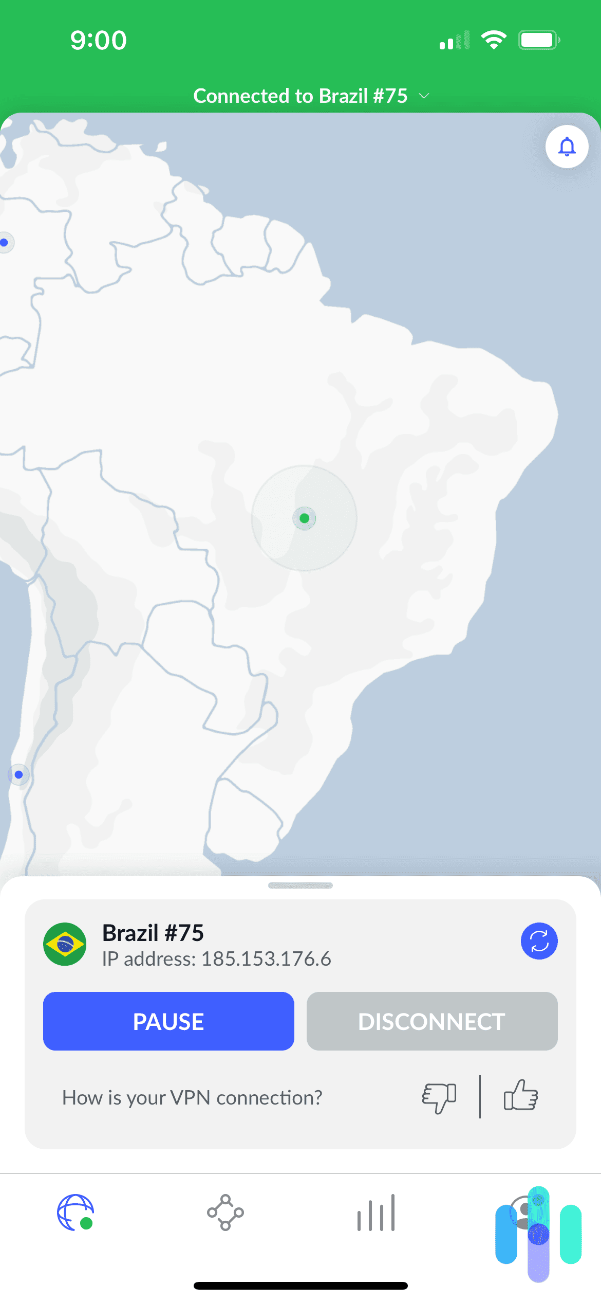 NordVPN connected to Brazil on iPhone NordVPN connected to Brazil on iPhone