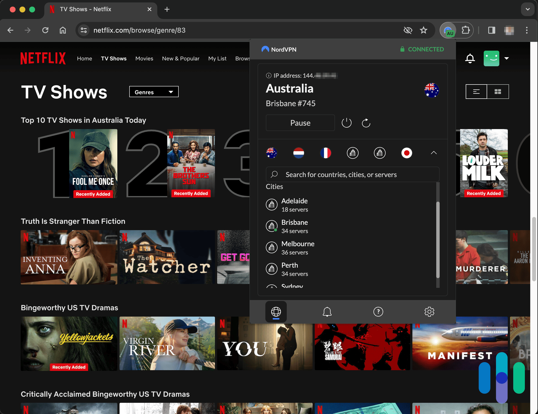 NordVPN Chrome App connected to Australia while browsing Netflix NordVPN Chrome App connected to Australia while browsing Netflix