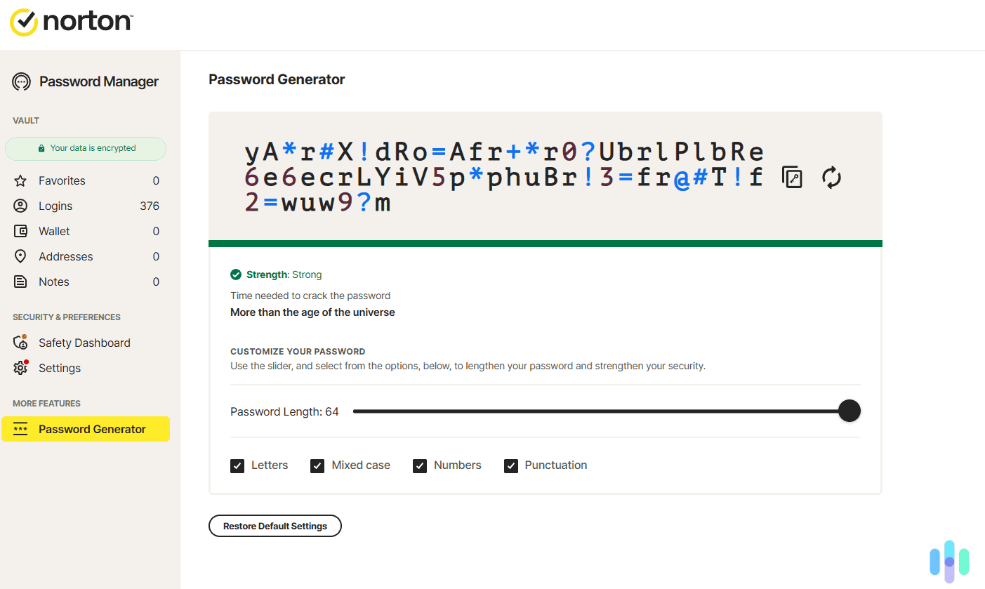 Norton’s password generator in action Norton’s password generator in action
