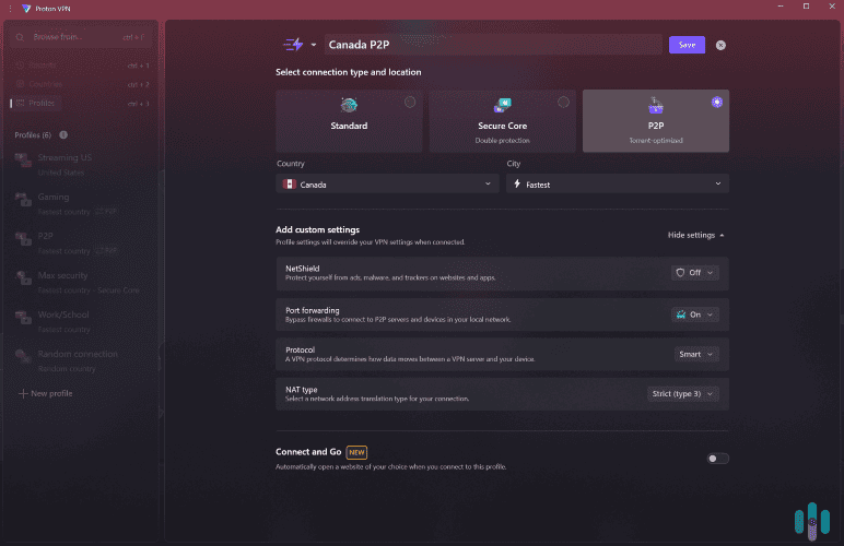Proton VPN’s Profiles feature lets you easily automate VPN connections for specific online activities. Proton VPN's Profiles feature lets you easily automate VPN connections for specific online activities.