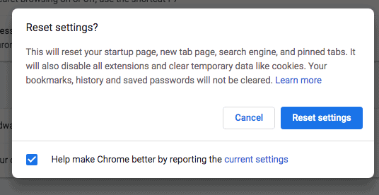 Resetting Settings on Chrome Resetting Settings on Chrome