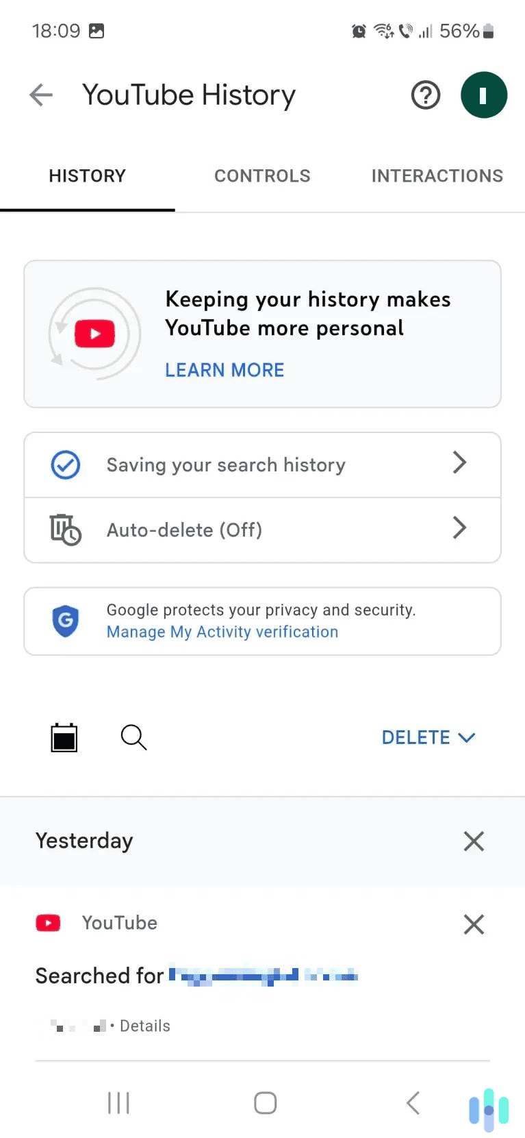 Select the delete drop-down menu, which is colored blue. Select the delete drop-down menu, which is colored blue.