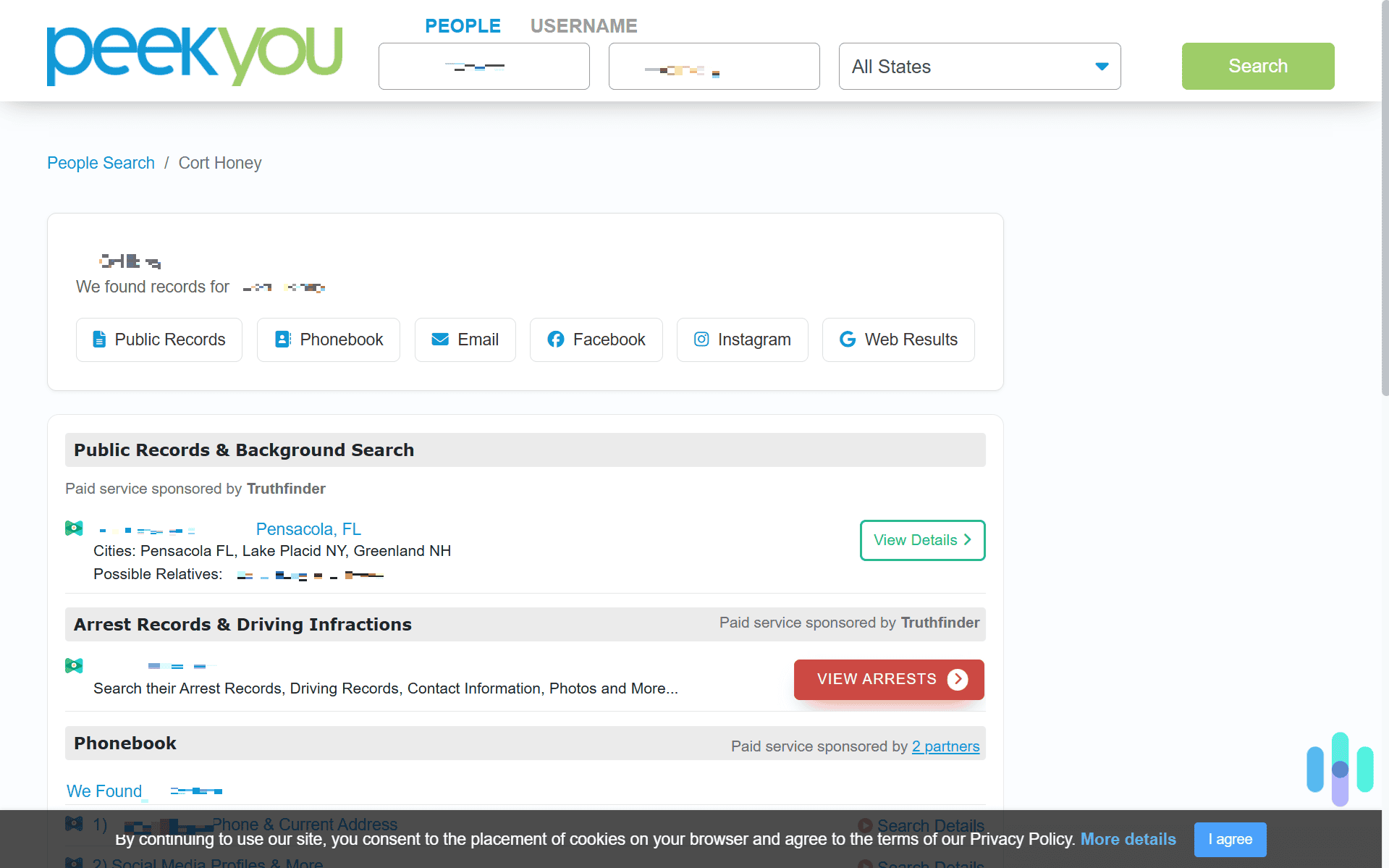 The last location PeekYou had for the profile we were trying to remove was Pensacola, Florida. The last location PeekYou had for the profile we were trying to remove was Pensacola, Florida.