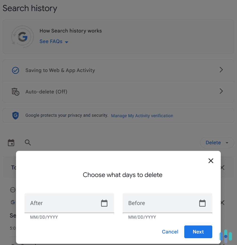Use the dropdown menu to choose the custom range option, then pick the dates. Use the dropdown menu to choose the custom range option, then pick the dates.