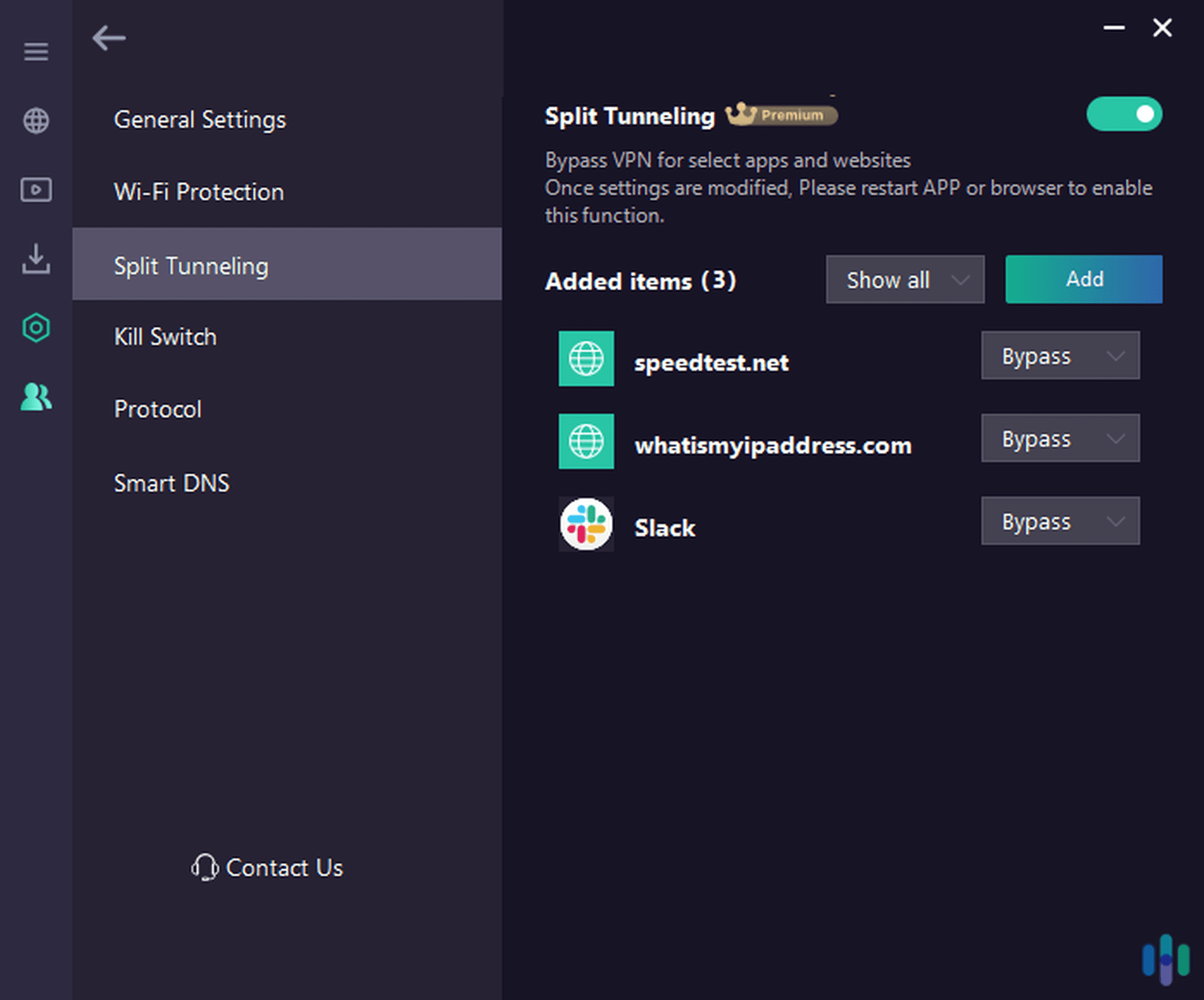 VPN Proxy Master split tunneling