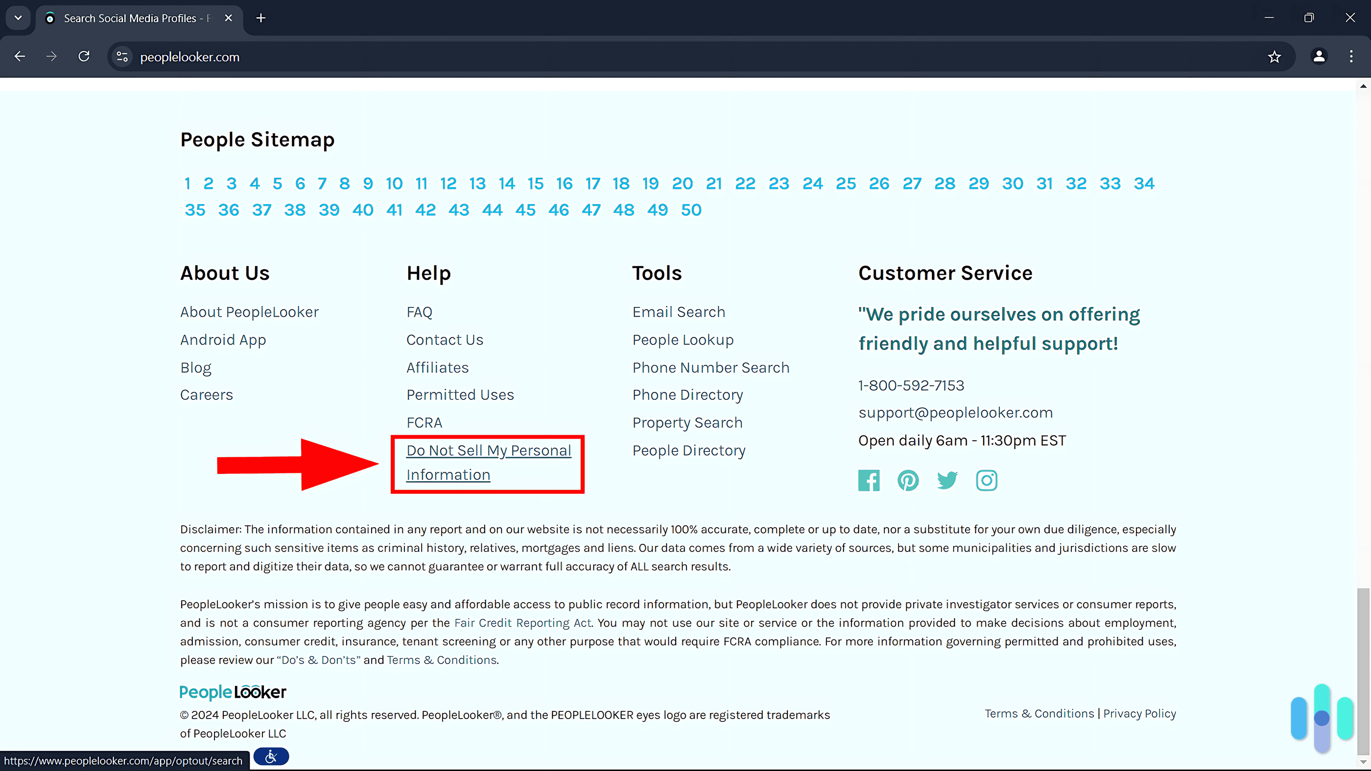 We found the “Do Not Sell My Personal Information” link at the bottom of the homepage. We found the “Do Not Sell My Personal Information” link at the bottom of the homepage.