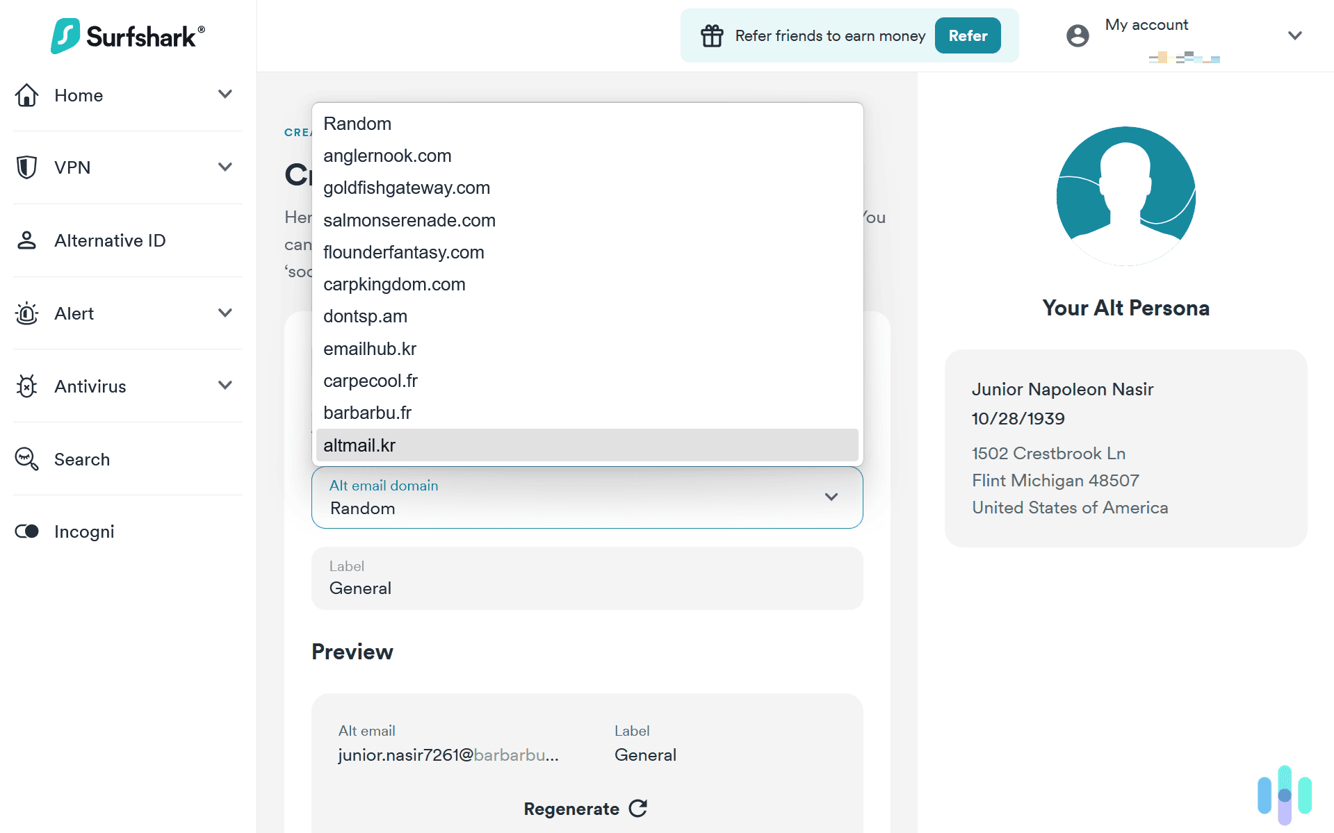 We had a higher success rate when using one of Surfshark Alternative ID’s .com email domains. We had a higher success rate when using one of Surfshark Alternative ID’s .com email domains.