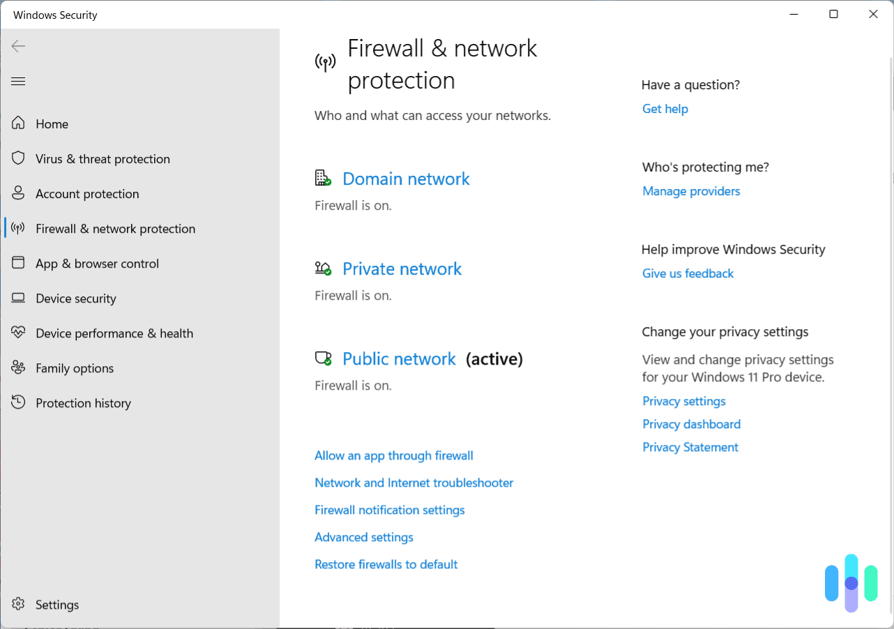 Windows firewall & network protection settings Windows firewall & network protection settings