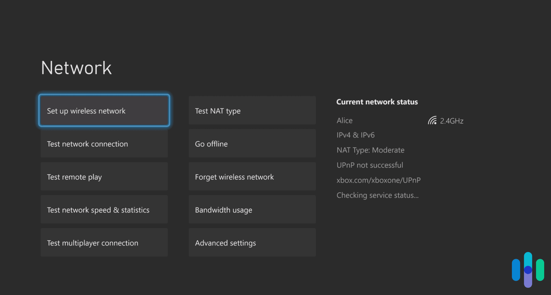 Network settings page on the Xbox Series X Network settings page on the Xbox Series X