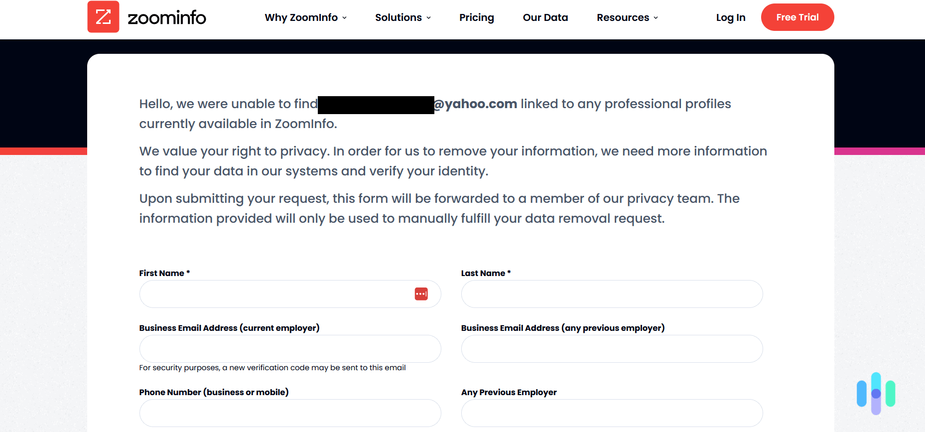 Zoominfo wanted more information to verify our identity ZoomInfo wanted more information to verify our identity